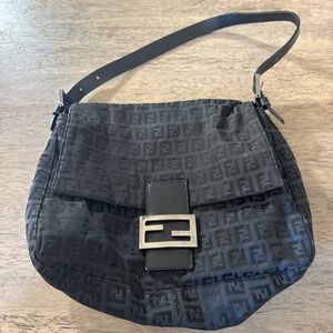 Vintage Fendi Black Zucca Logo Shoulder Bag